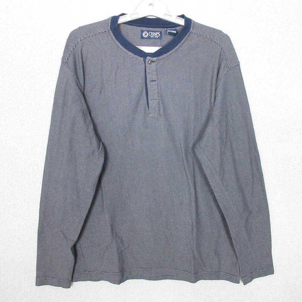 CHAPS Henley Shirt Mens Size XL Striped Long Sleeve Crew Neck Casual Comfortable
